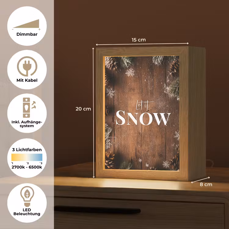 Sneeuw - Houtlook - Quote - Let it snow Light Box met kabel (Tafellamp) klein -USP_DE