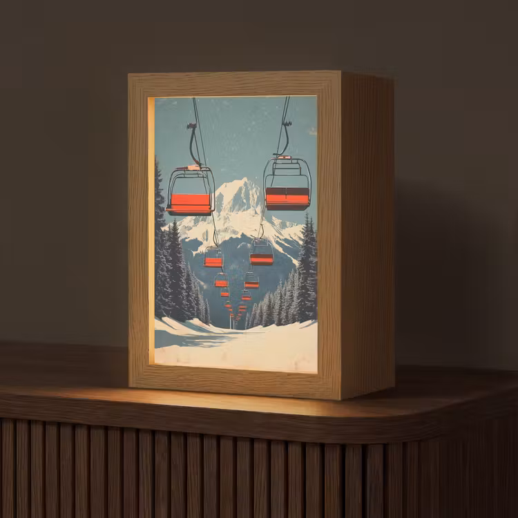 Sneeuw - Skilift - Rood - Bomen Light Box met kabel (Tafellamp) klein -z3d_website