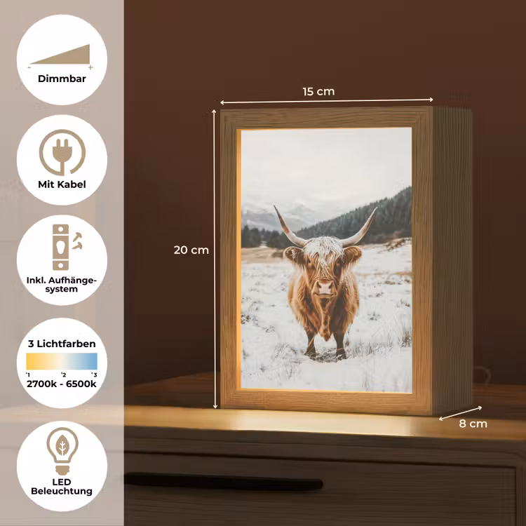 Schotse Hooglander - Landschap - Sneeuw - Bergen - Winter Light Box met kabel (Tafellamp) klein -USP_DE