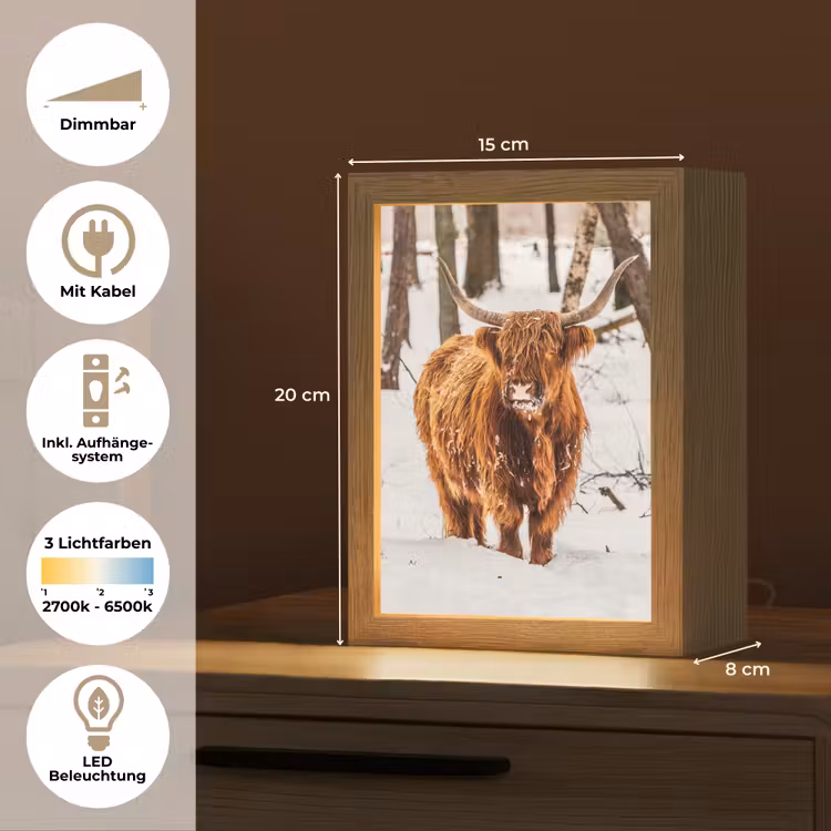 Schotse Hooglander - Sneeuw - Winter - Natuur - Dieren Light Box met kabel (Tafellamp) klein -USP_DE