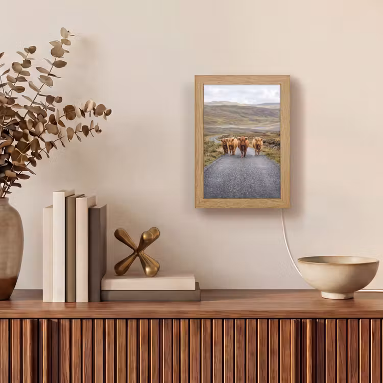Schotse Hooglanders - Weg - Landschap - Kudde Light Box met kabel (Tafellamp) klein -sfeer2