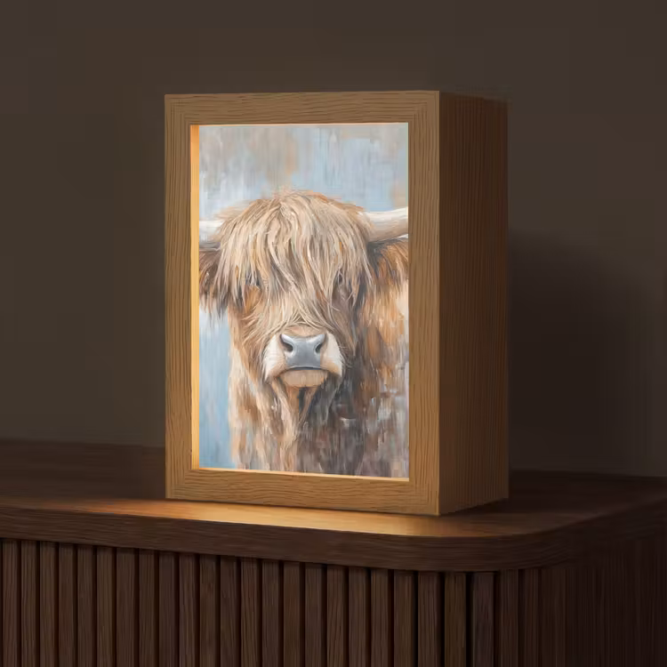 Schotse hooglander - Dieren - Koe - Street art Light Box met kabel (Tafellamp) klein -z3d_website