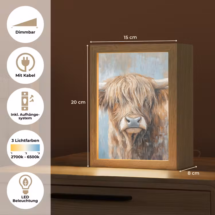 Schotse hooglander - Dieren - Koe - Street art Light Box met kabel (Tafellamp) klein -USP_DE