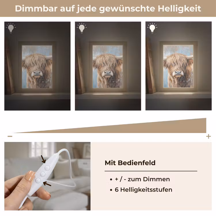 Schotse hooglander - Dieren - Koe - Street art Light Box met kabel (Tafellamp) klein -USP_dimbaarDE