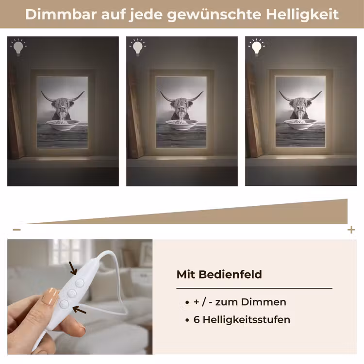 Schotse Hooglander - Spaghetti - Dieren - Zwart wit Light Box met kabel (Tafellamp) klein -USP_dimbaarDE