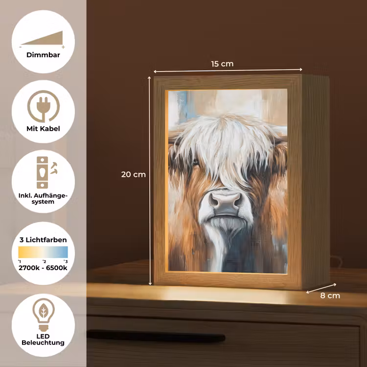 Schotse hooglander - Street art - Vintage - Koe - Dieren Light Box met kabel (Tafellamp) klein -USP_DE