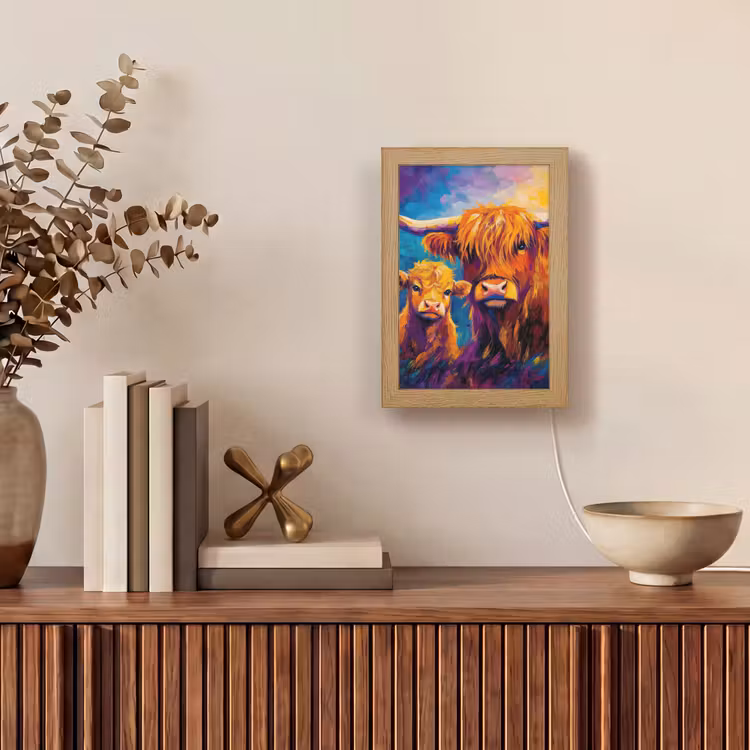 Schotse hooglander - Koeien - Dieren - Kunst Light Box met kabel (Tafellamp) klein -sfeer2