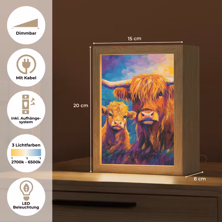 Schotse hooglander - Koeien - Dieren - Kunst Light Box met kabel (Tafellamp) klein -USP_DE