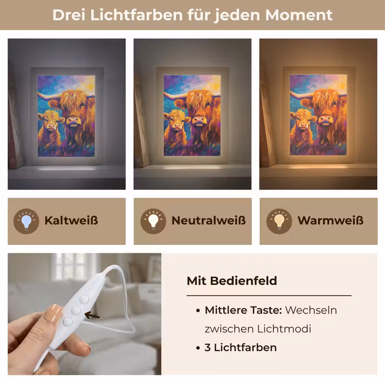 Schotse hooglander - Koeien - Dieren - Kunst Light Box met kabel (Tafellamp) klein -USP_lichtkleurDE