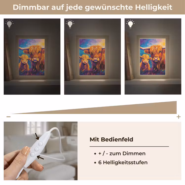 Schotse hooglander - Koeien - Dieren - Kunst Light Box met kabel (Tafellamp) klein -USP_dimbaarDE