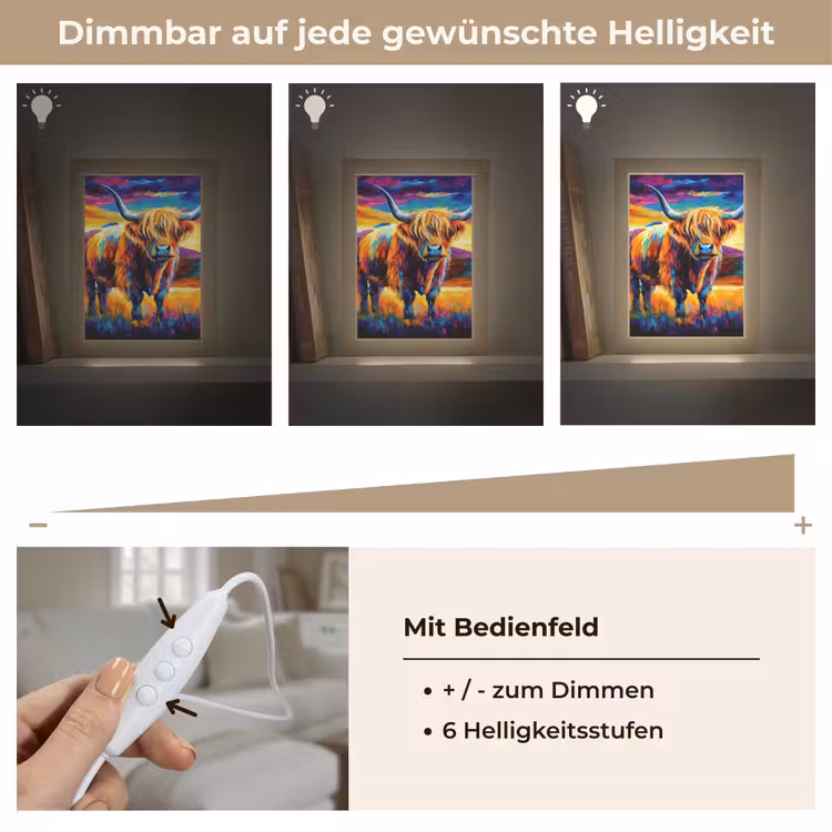 Schotse hooglander - Kunst - Koe - Dieren - Landschap Light Box met kabel (Tafellamp) klein -USP_dimbaarDE