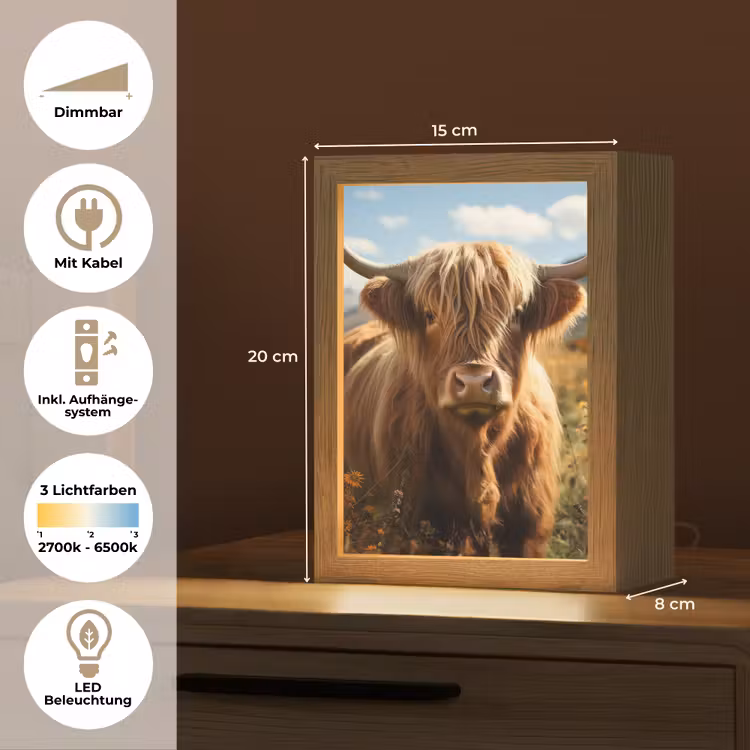 Schotse hooglander - Dieren portret - Natuur - Dier Light Box met kabel (Tafellamp) klein -USP_DE