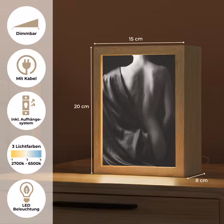 Schouder - Zijde - Rug - Zwart - Wit - Elegant Light Box met kabel (Tafellamp) klein -USP_DE