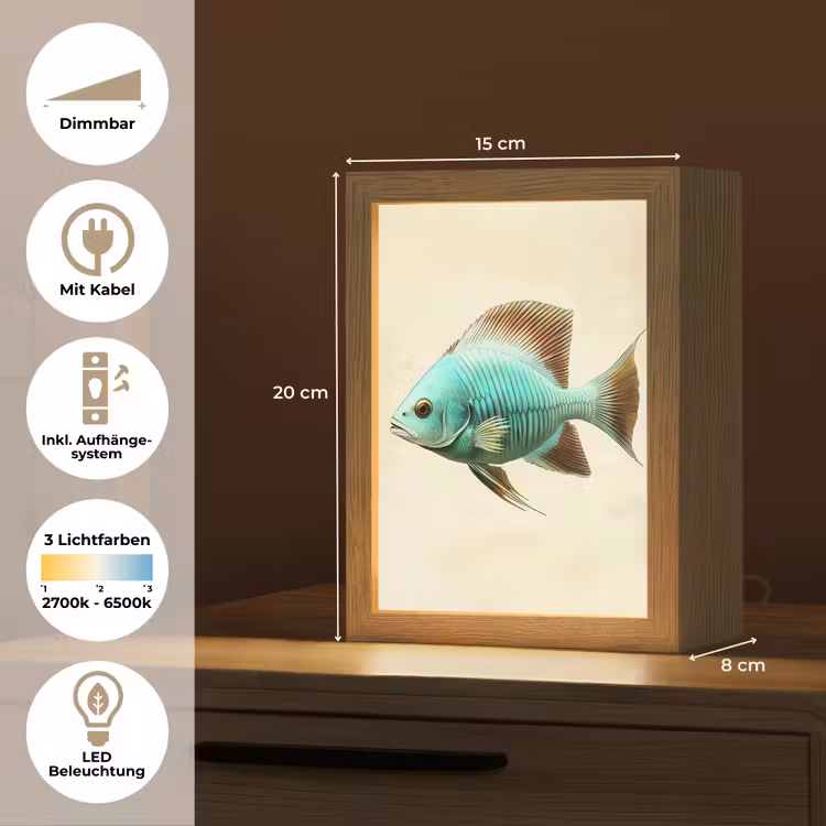 Schubben - Vis - Mint - Minimalistisch Light Box met kabel (Tafellamp) klein -USP_DE