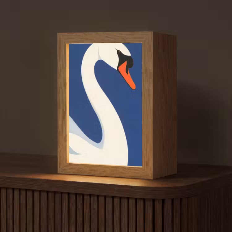 Zwaan - Wit - Snavel - Illustratie Light Box met kabel (Tafellamp) klein -z3d_website