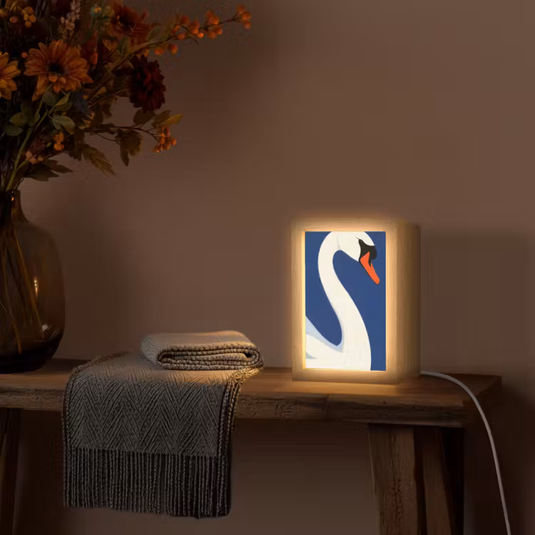 Zwaan - Wit - Snavel - Illustratie Light Box met kabel (Tafellamp) klein -sfeer4