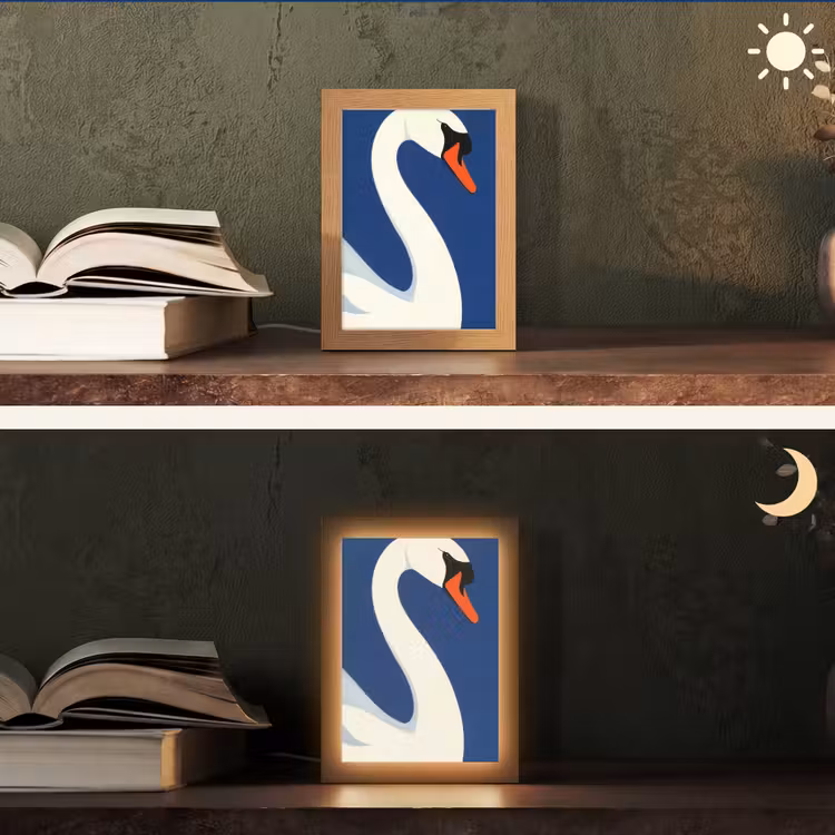 Zwaan - Wit - Snavel - Illustratie Light Box met kabel (Tafellamp) klein -sfeer3