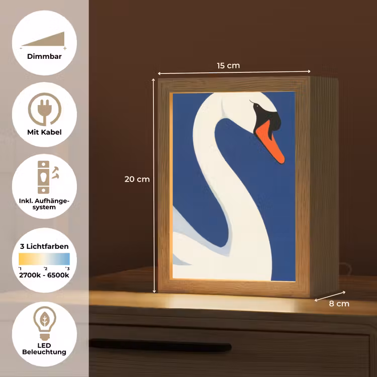Zwaan - Wit - Snavel - Illustratie Light Box met kabel (Tafellamp) klein -USP_DE