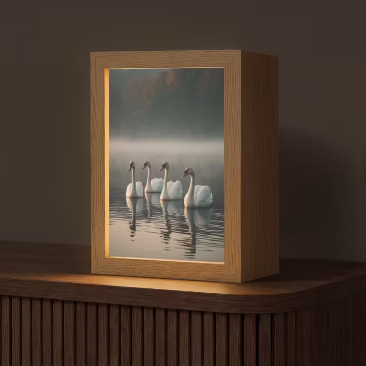 Zwanen - Wit - Water - Mist Light Box met kabel (Tafellamp) klein -z3d_website