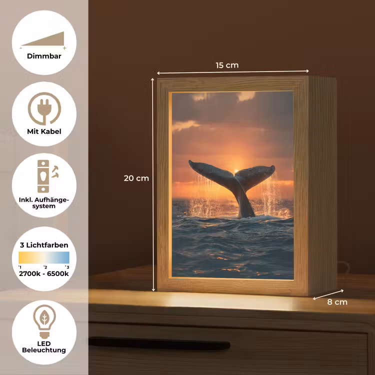Walvis staart - Water - Zonsondergang Light Box met kabel (Tafellamp) klein -USP_DE