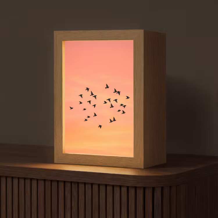 Zwerm - Vogels - Oranje Light Box met kabel (Tafellamp) klein -z3d_website