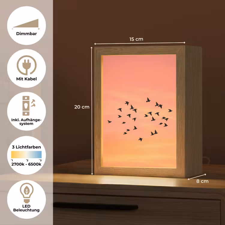 Zwerm - Vogels - Oranje Light Box met kabel (Tafellamp) klein -USP_DE
