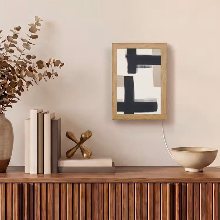 Zwart - Abstract - Japandi Light Box met kabel (Tafellamp) klein -sfeer2