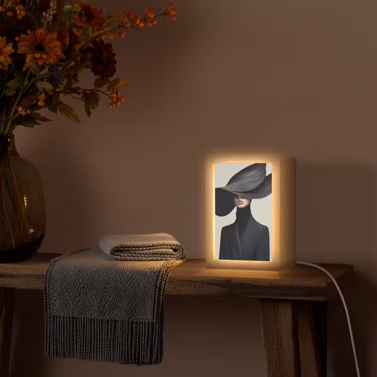 Zwart - Vrouw - Hoed Light Box met kabel (Tafellamp) klein -sfeer4