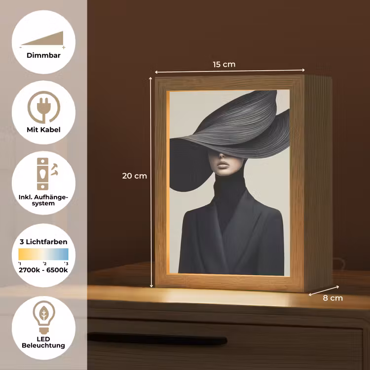 Zwart - Vrouw - Hoed Light Box met kabel (Tafellamp) klein -USP_DE