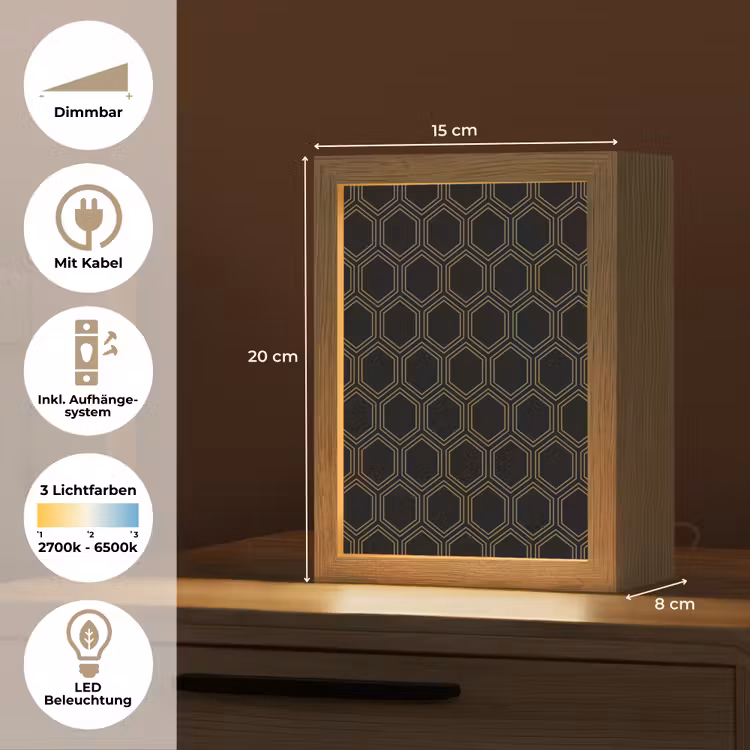 Zwart - Goud - Zeshoek Light Box met kabel (Tafellamp) klein 925 -USP_DE