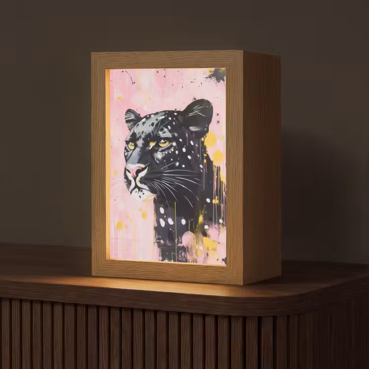 Zwart - Panter - Roze - Abstract Light Box met kabel (Tafellamp) klein -z3d_website