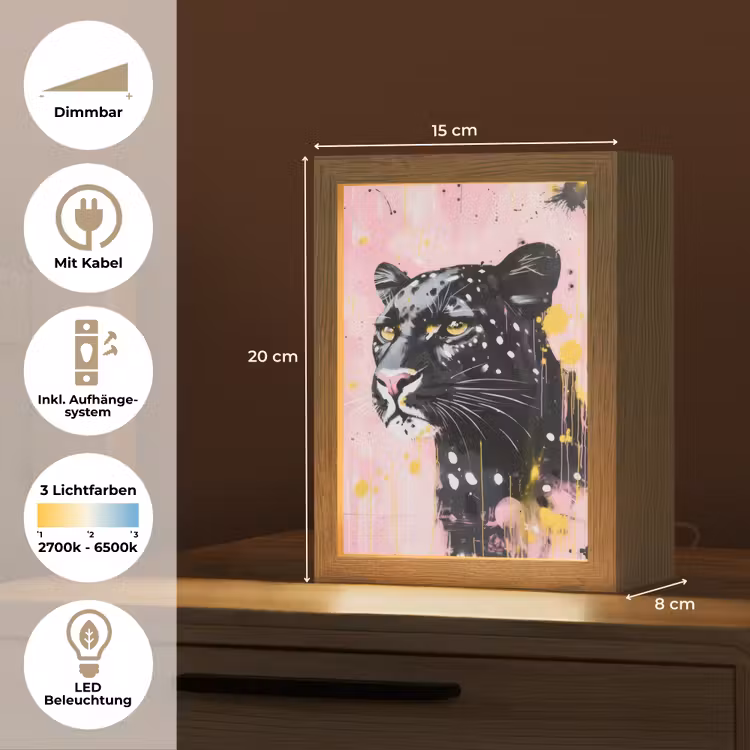 Zwart - Panter - Roze - Abstract Light Box met kabel (Tafellamp) klein -USP_DE