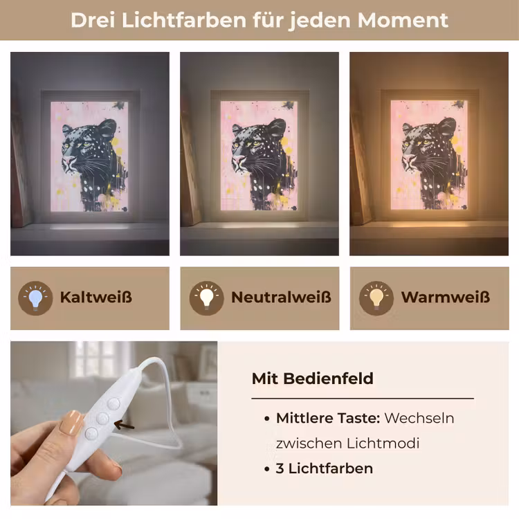 Zwart - Panter - Roze - Abstract Light Box met kabel (Tafellamp) klein -USP_lichtkleurDE