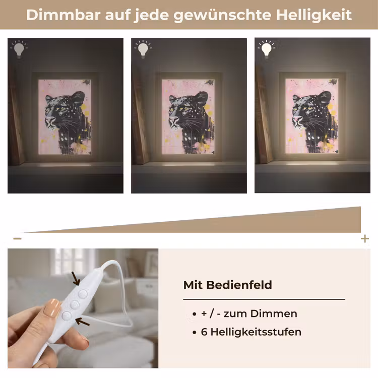 Zwart - Panter - Roze - Abstract Light Box met kabel (Tafellamp) klein -USP_dimbaarDE