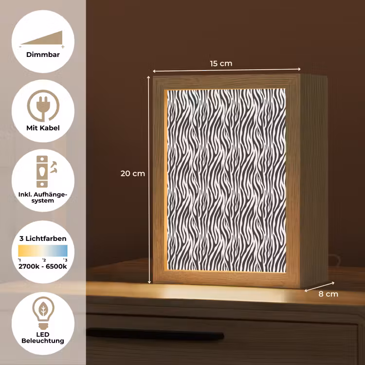 Zwart - Wit - Zebra - Patroon Light Box met kabel (Tafellamp) klein 925 -USP_DE