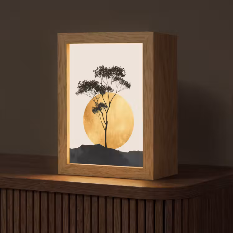 Zwarte boom - Gouden cirkel - Heuvel Light Box met kabel (Tafellamp) klein -z3d_website