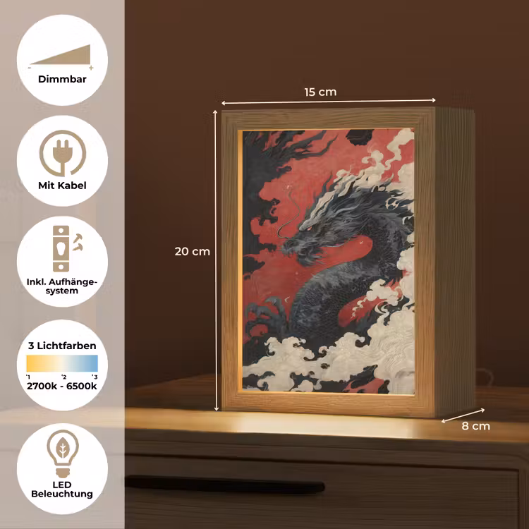 Zwarte draak - Rookwolken - Rood Light Box met kabel (Tafellamp) klein -USP_DE