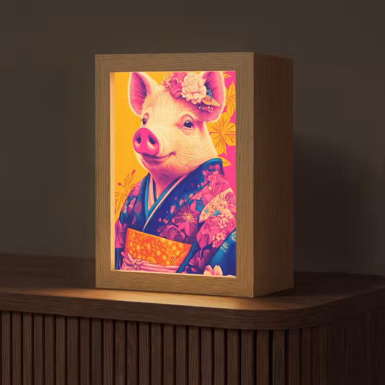 Varken - Bloemkroon - Kimono - Abstract Light Box met kabel (Tafellamp) klein -z3d_website