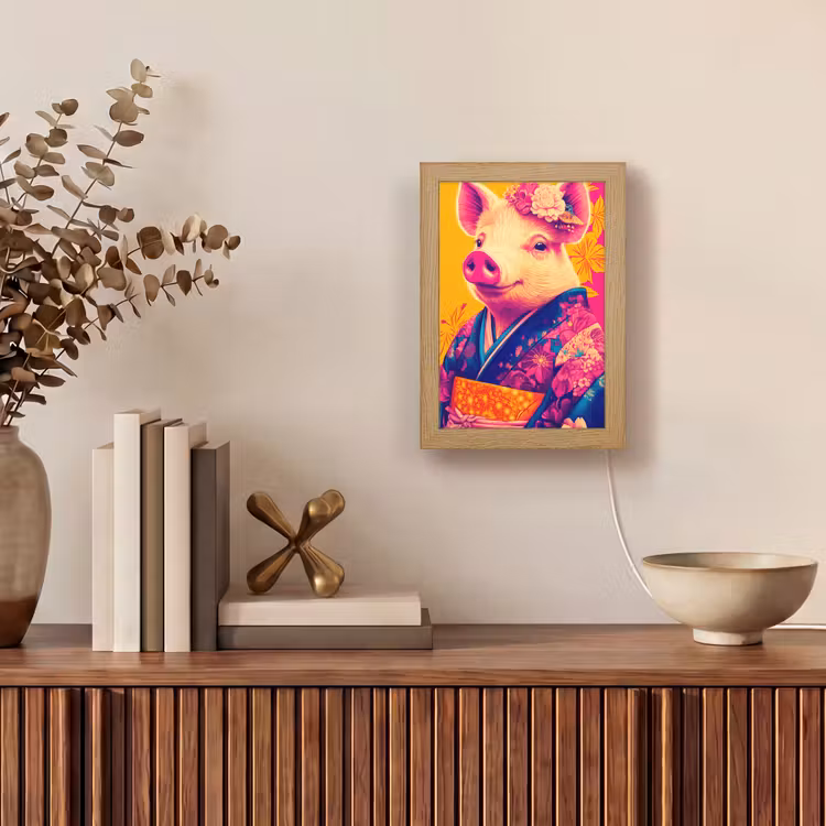 Varken - Bloemkroon - Kimono - Abstract Light Box met kabel (Tafellamp) klein -sfeer2