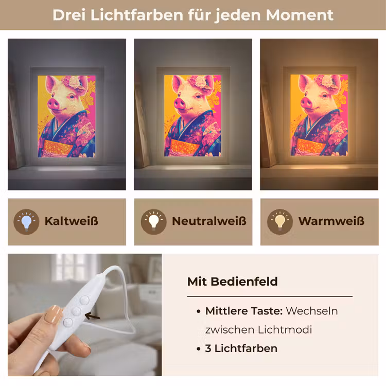 Varken - Bloemkroon - Kimono - Abstract Light Box met kabel (Tafellamp) klein -USP_lichtkleurDE