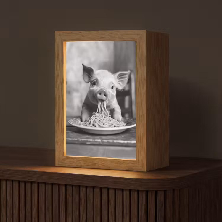 Varken - Schattig - Spaghetti - Zwart wit - Dier Light Box met kabel (Tafellamp) klein -z3d_website