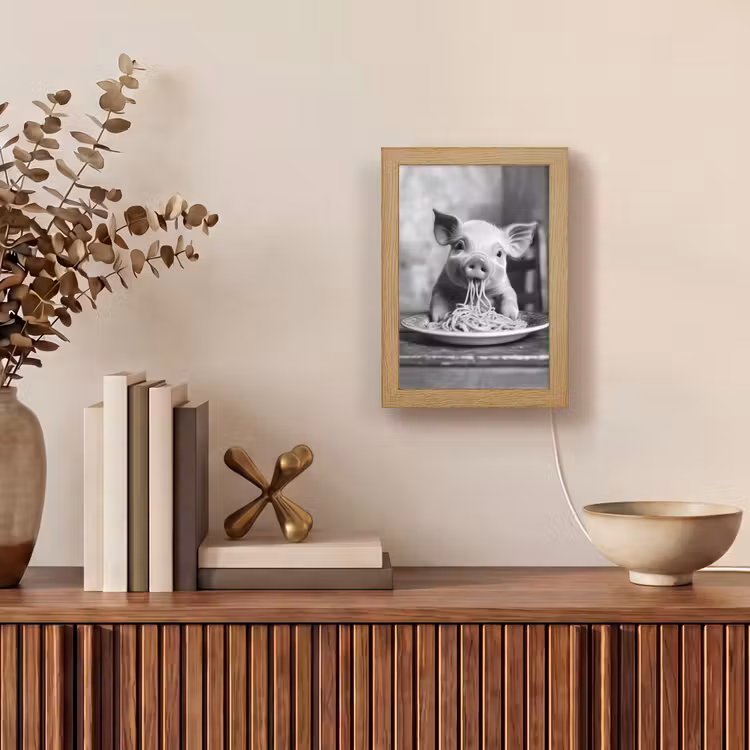 Varken - Schattig - Spaghetti - Zwart wit - Dier Light Box met kabel (Tafellamp) klein -sfeer2