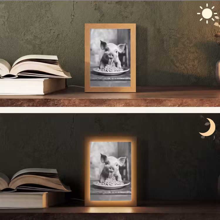 Varken - Schattig - Spaghetti - Zwart wit - Dier Light Box met kabel (Tafellamp) klein -sfeer3