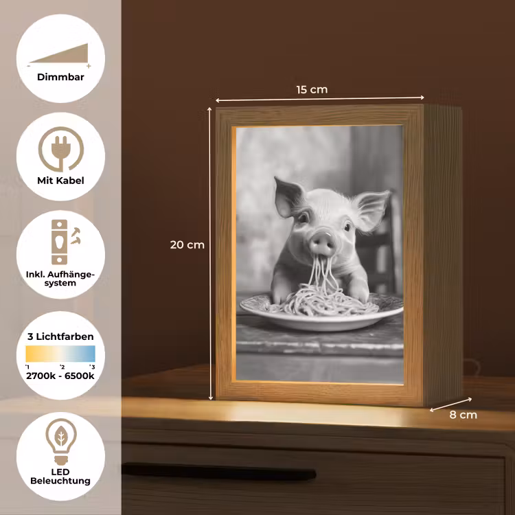 Varken - Schattig - Spaghetti - Zwart wit - Dier Light Box met kabel (Tafellamp) klein -USP_DE