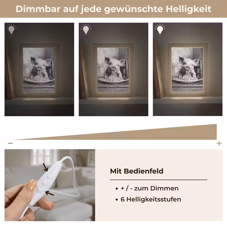 Varken - Schattig - Spaghetti - Zwart wit - Dier Light Box met kabel (Tafellamp) klein -USP_dimbaarDE