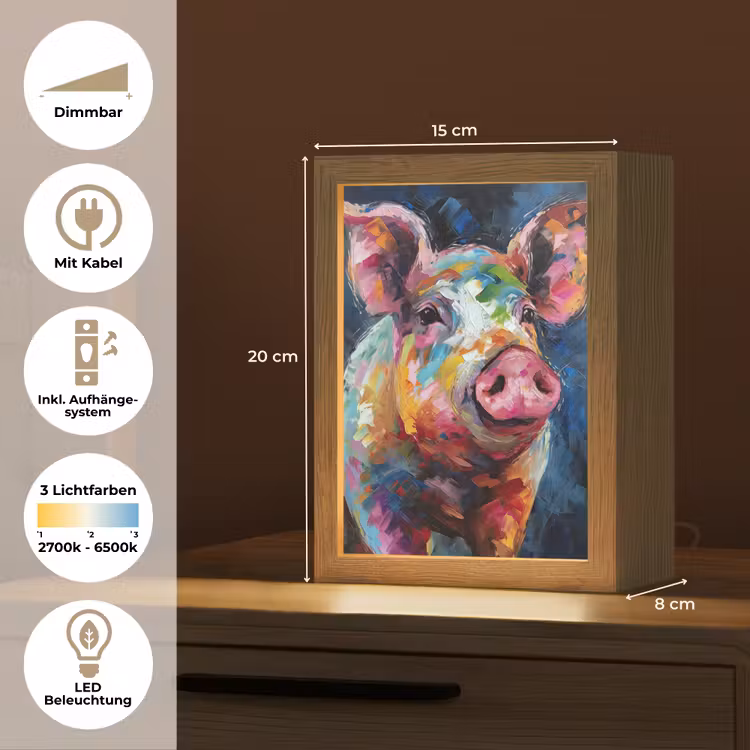 Varken - Olieverf - Dieren - Kunst Light Box met kabel (Tafellamp) klein -USP_DE