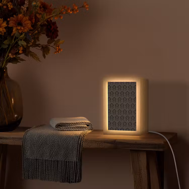 Zeshoek - Zwart - Goud - Bloem Light Box met kabel (Tafellamp) klein 925 -sfeer4
