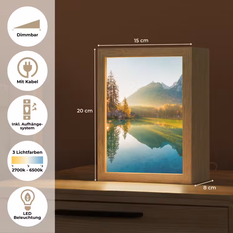 Meer - Bos - Bergen - Natuur - Zon - Landschap Light Box met kabel (Tafellamp) klein -USP_DE