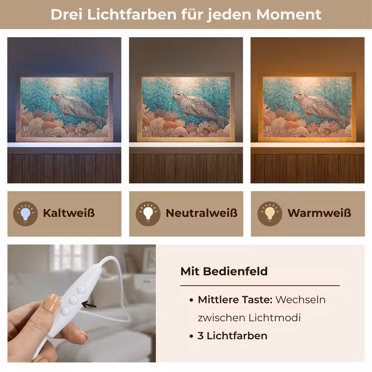 Zeehond - Mozaïek - Onderwater - Dieren - Blauw Light Box met kabel (Tafellamp) klein -USP_lichtkleurDE