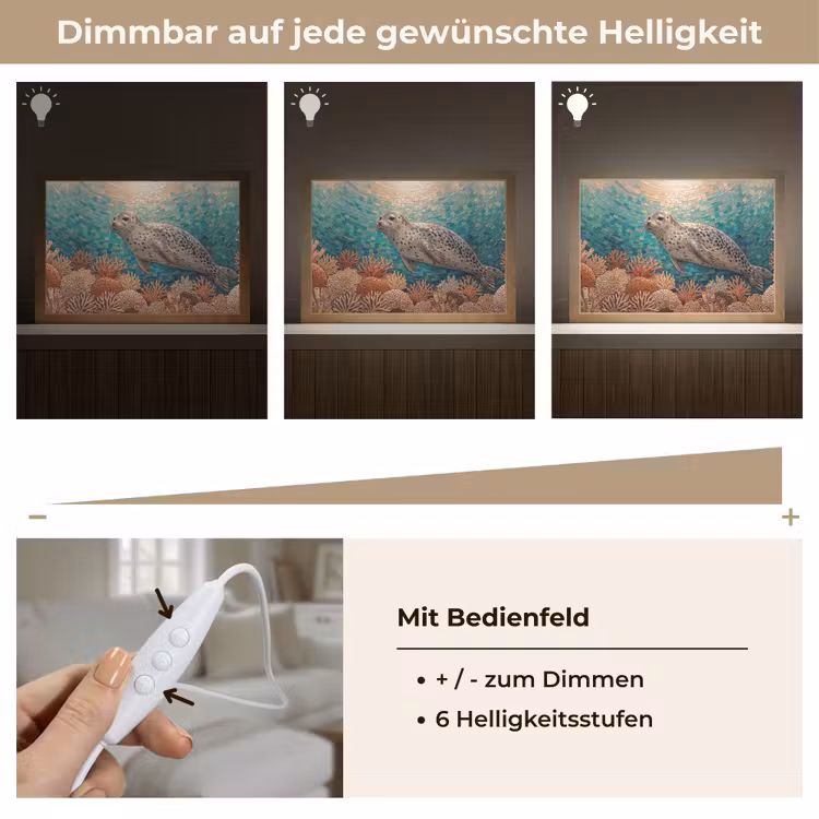 Zeehond - Mozaïek - Onderwater - Dieren - Blauw Light Box met kabel (Tafellamp) klein -USP_dimbaarDE